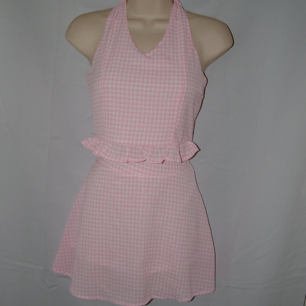 NEW Girls sz 12 Pink Checked Halter Top & Skort/Skirt 2 Pc Outfit Set SPEECHLESS